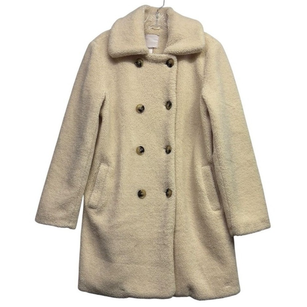 Rachel Parcell Cream Faux Shearling Sherpa Double Breasted Longline Classic Coat